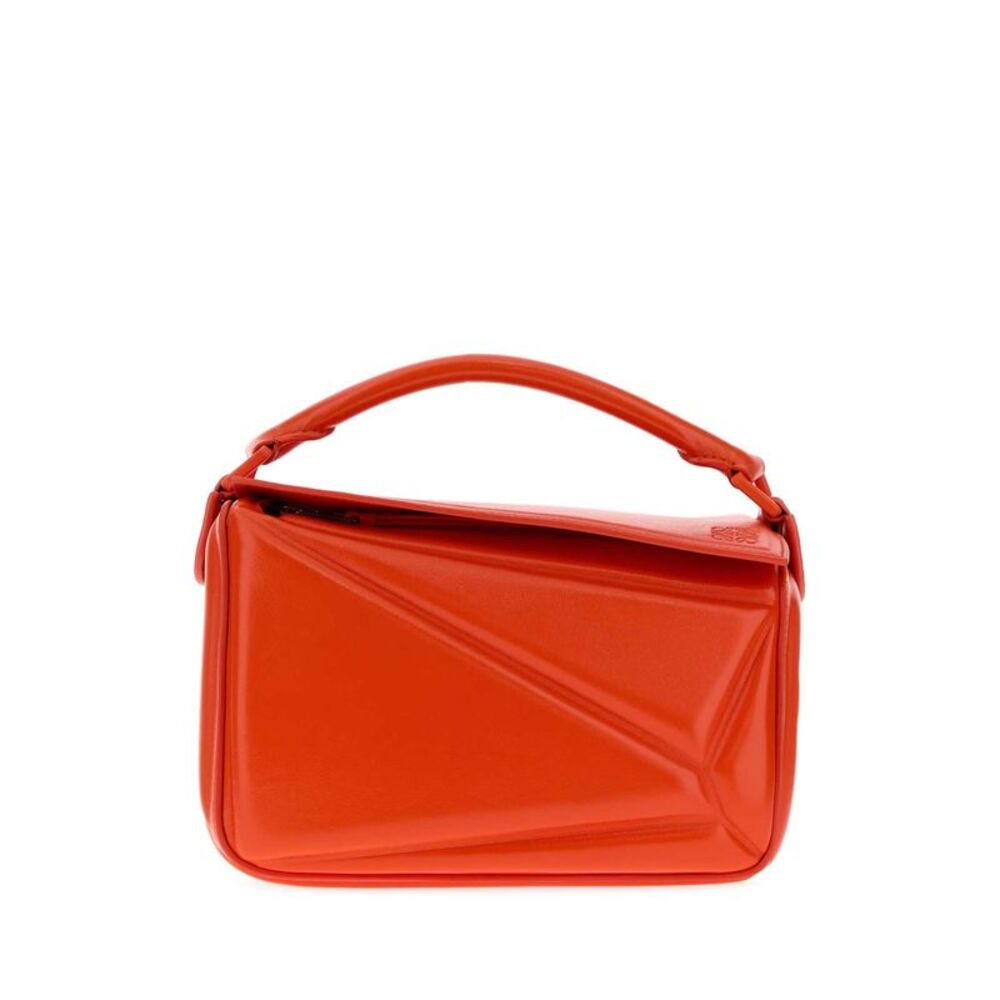 Loewe Women Fluo Orange Leather Puzzle Blow Handbag